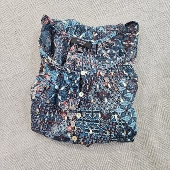 Haver London Crop Top Women's Large Blue Floral Metallic Design Long Sleeve EUC - Picture 13 of 13